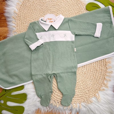 Saída de Maternidade Tricotil (Tricot 100% Algodão) - Verde Aviões 
